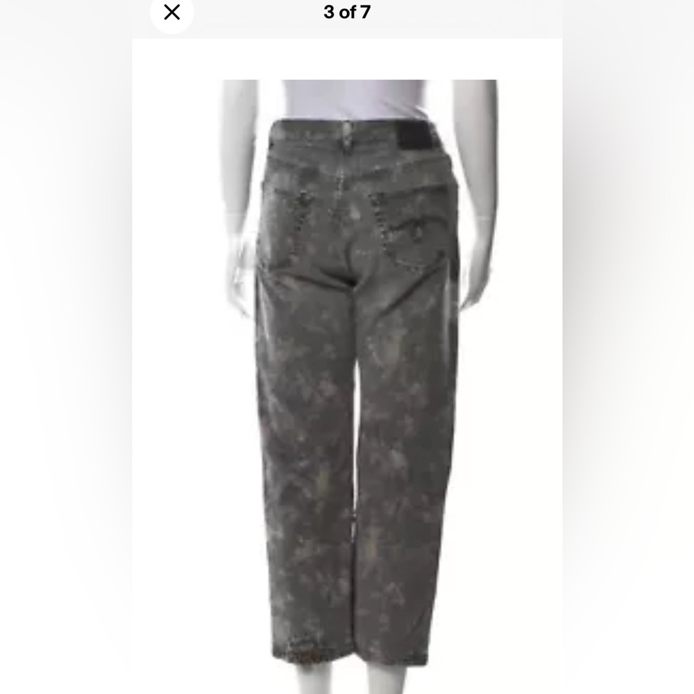 R13 Printed Boyfriend Jeans Faded Black Floral with Leopard Print Cutouts Sz 28 - Picture 3 of 7